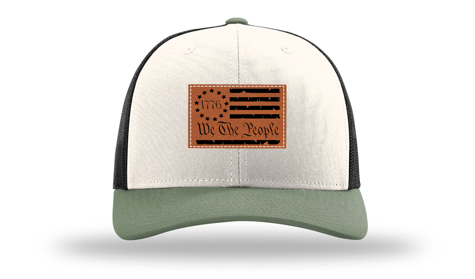 1776 We The People Flag Leather Patch Richardson 112 Hat-Cream / Black / Loden