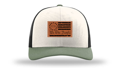 1776 We The People Flag Leather Patch Richardson 112 Hat-Cream / Black / Loden