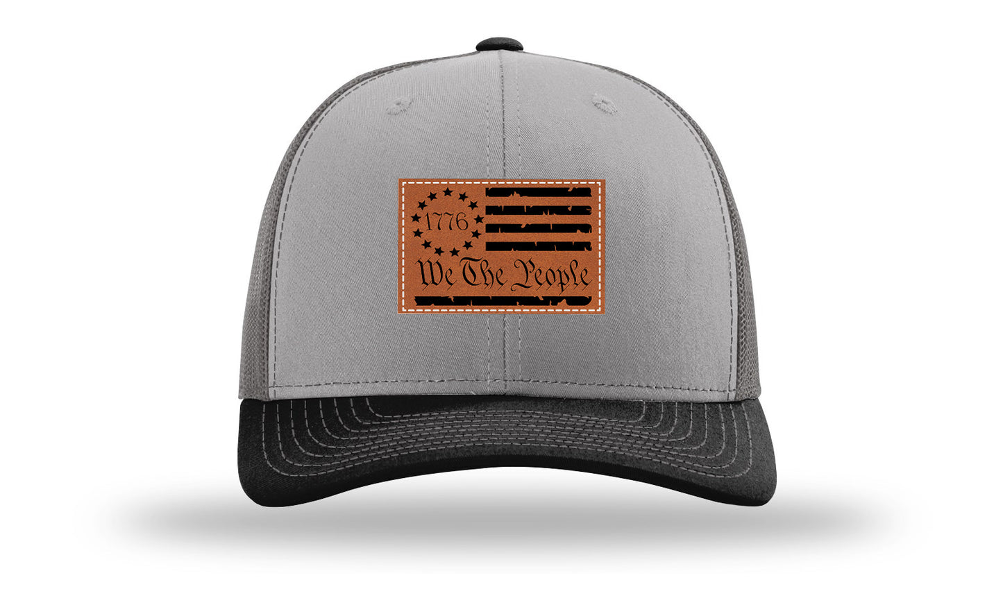 1776 We The People Flag Leather Patch Richardson 112 Hat-Grey / Charcoal / Black