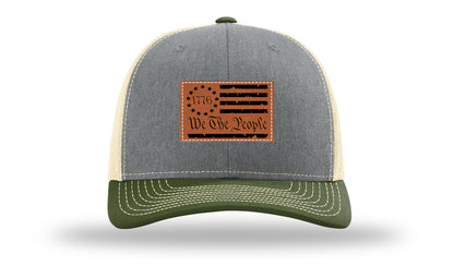 1776 We The People Flag Leather Patch Richardson 112 Hat-Heather Grey / Birch / Army Olive