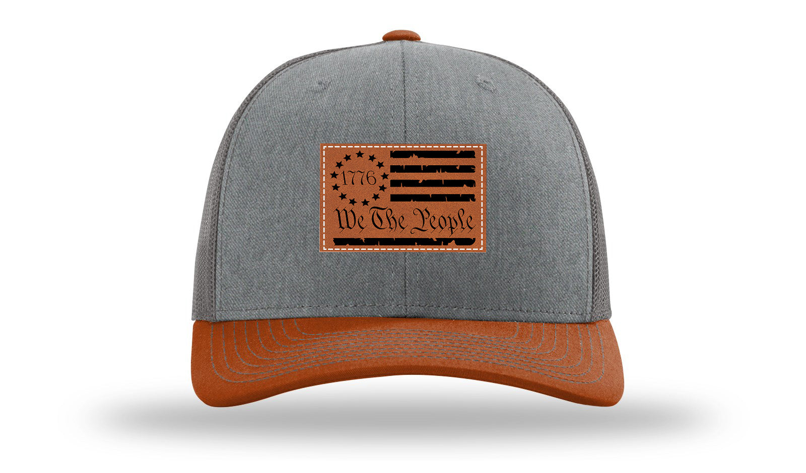 1776 We The People Flag Leather Patch Richardson 112 Hat-Heather Grey / Charcoal / Dark Orange
