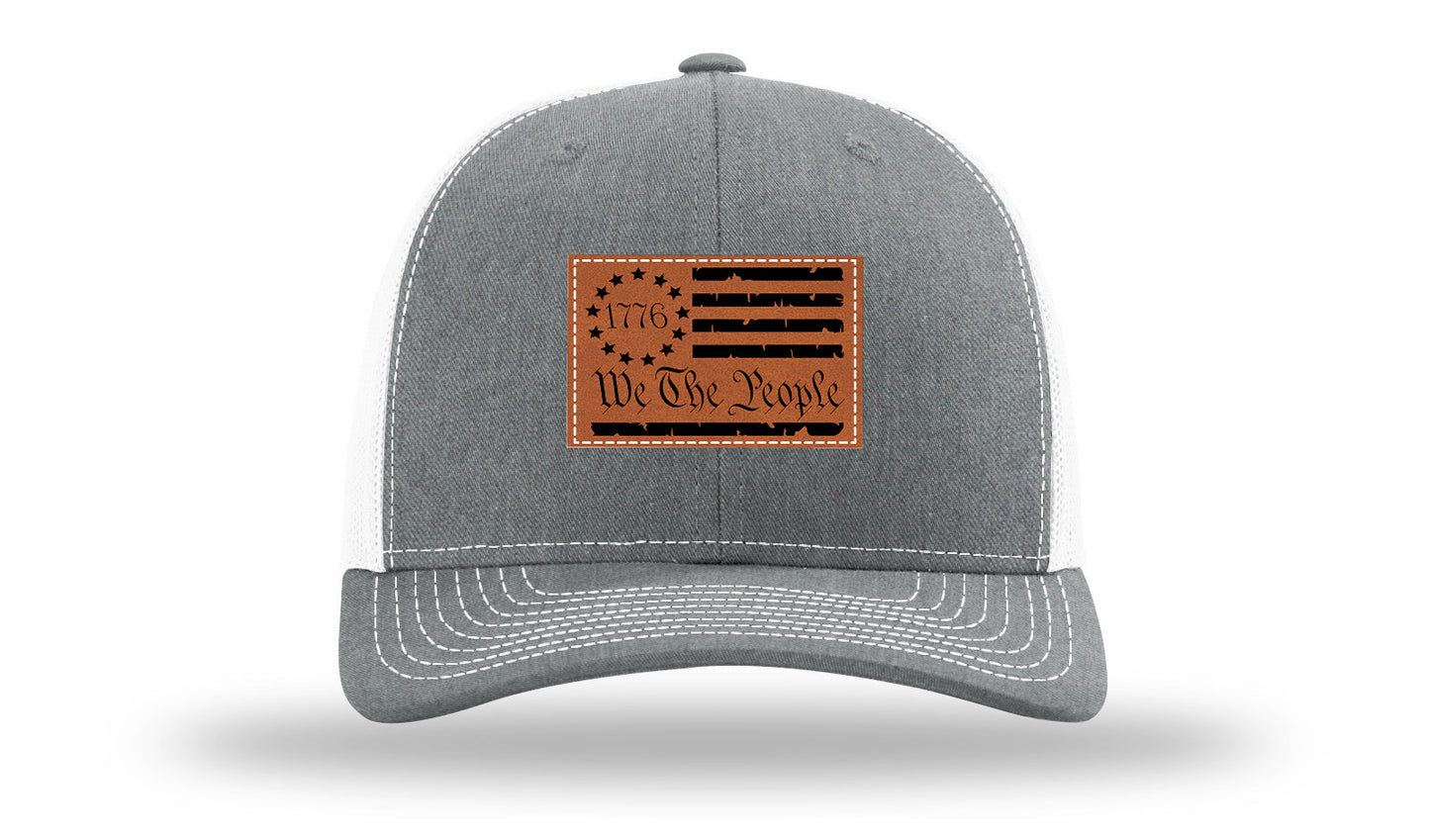 1776 We The People Flag Leather Patch Richardson 112 Hat-Heather Grey / White