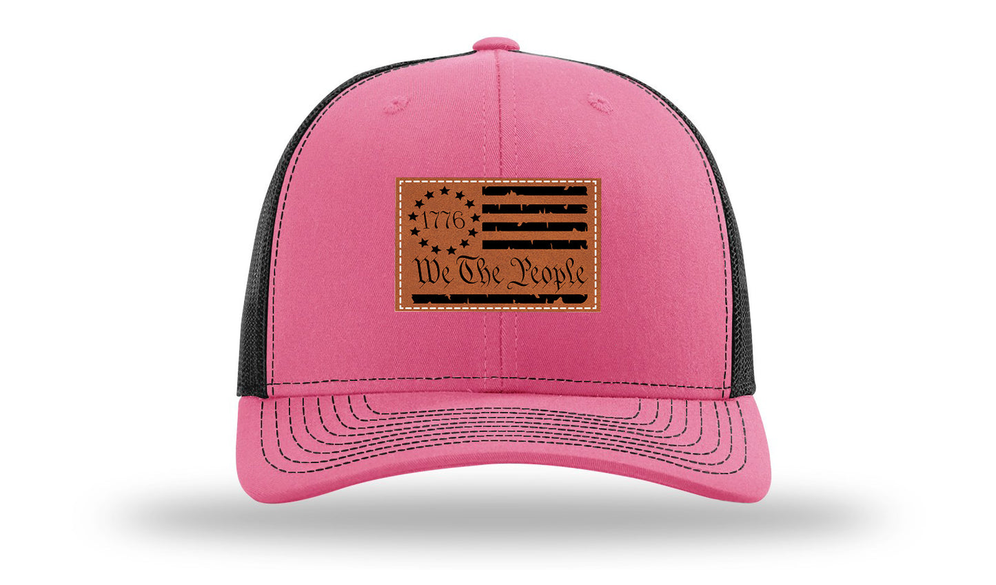 1776 We The People Flag Leather Patch Richardson 112 Hat-Hot Pink / Black