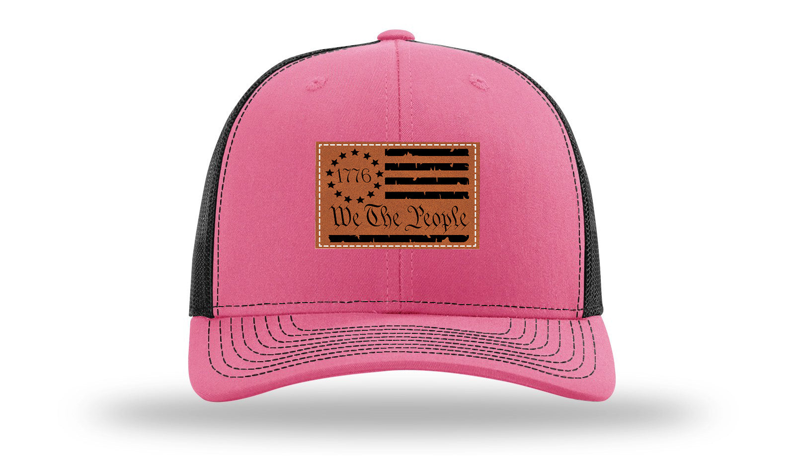1776 We The People Flag Leather Patch Richardson 112 Hat-Hot Pink / Black
