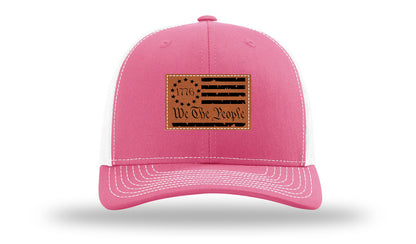 1776 We The People Flag Leather Patch Richardson 112 Hat-Hot Pink / White