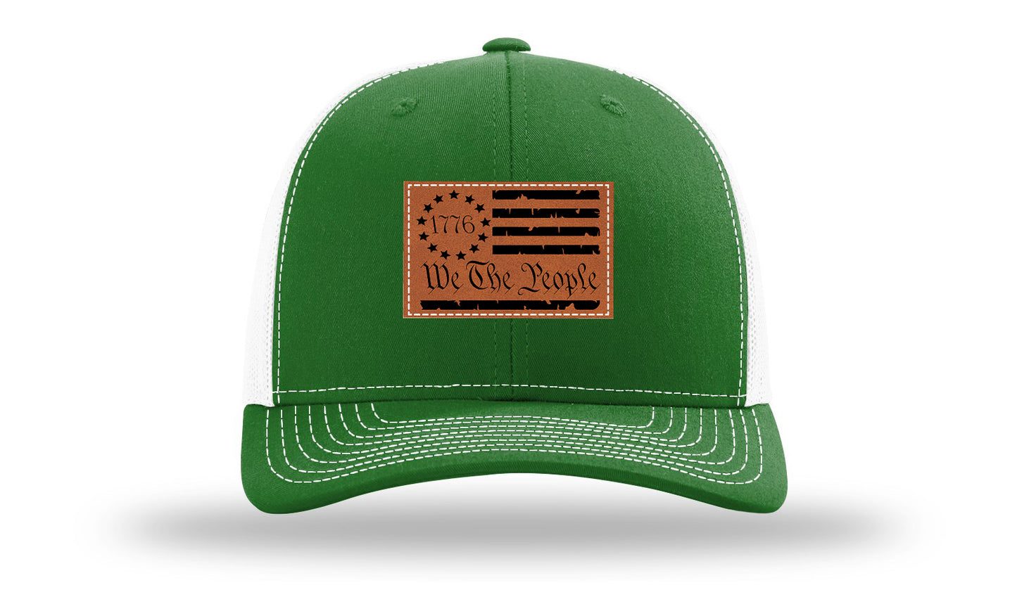 1776 We The People Flag Leather Patch Richardson 112 Hat-Kelly / White
