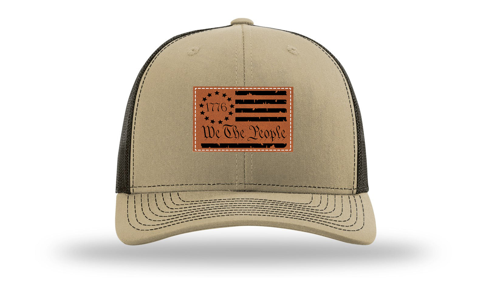 1776 We The People Flag Leather Patch Richardson 112 Hat-Khaki / Coffee