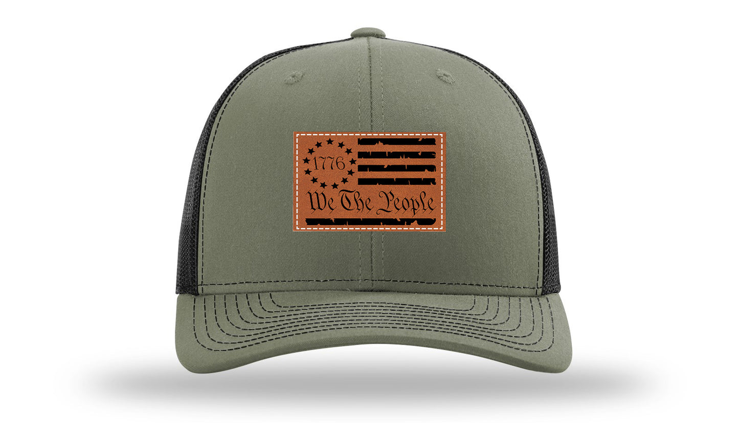 1776 We The People Flag Leather Patch Richardson 112 Hat-Loden / Black