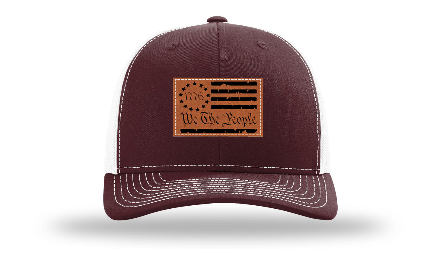 1776 We The People Flag Leather Patch Richardson 112 Hat-Maronn / White