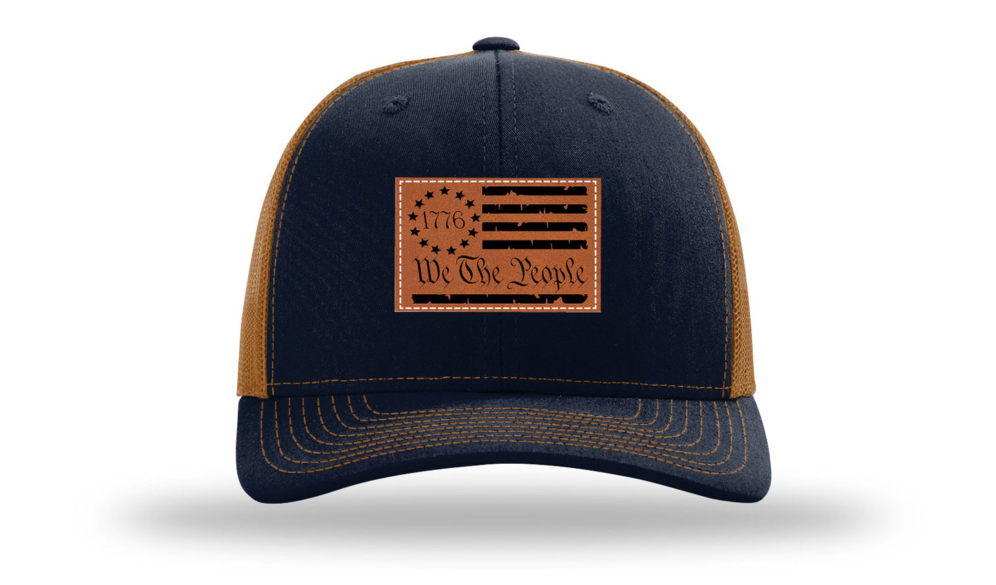 1776 We The People Flag Leather Patch Richardson 112 Hat-Navy / Caramel