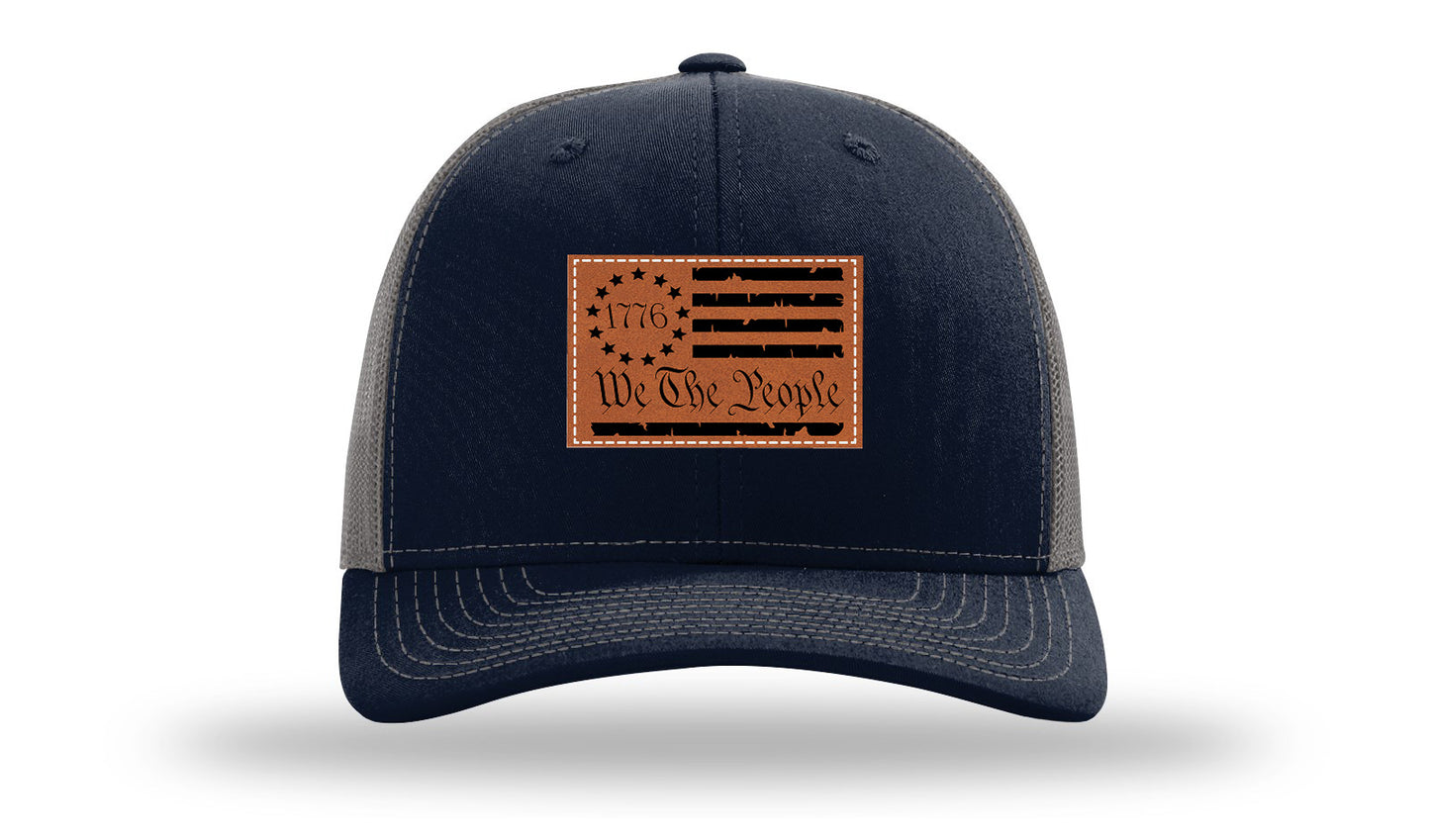 1776 We The People Flag Leather Patch Richardson 112 Hat-Navy / Charcoal