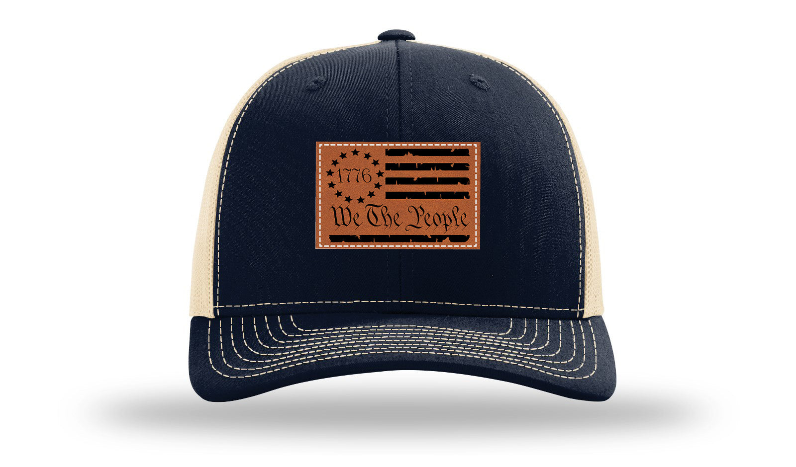 1776 We The People Flag Leather Patch Richardson 112 Hat-Navy /  Khaki