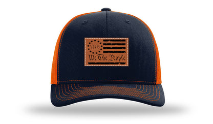 1776 We The People Flag Leather Patch Richardson 112 Hat-Navy / Orange