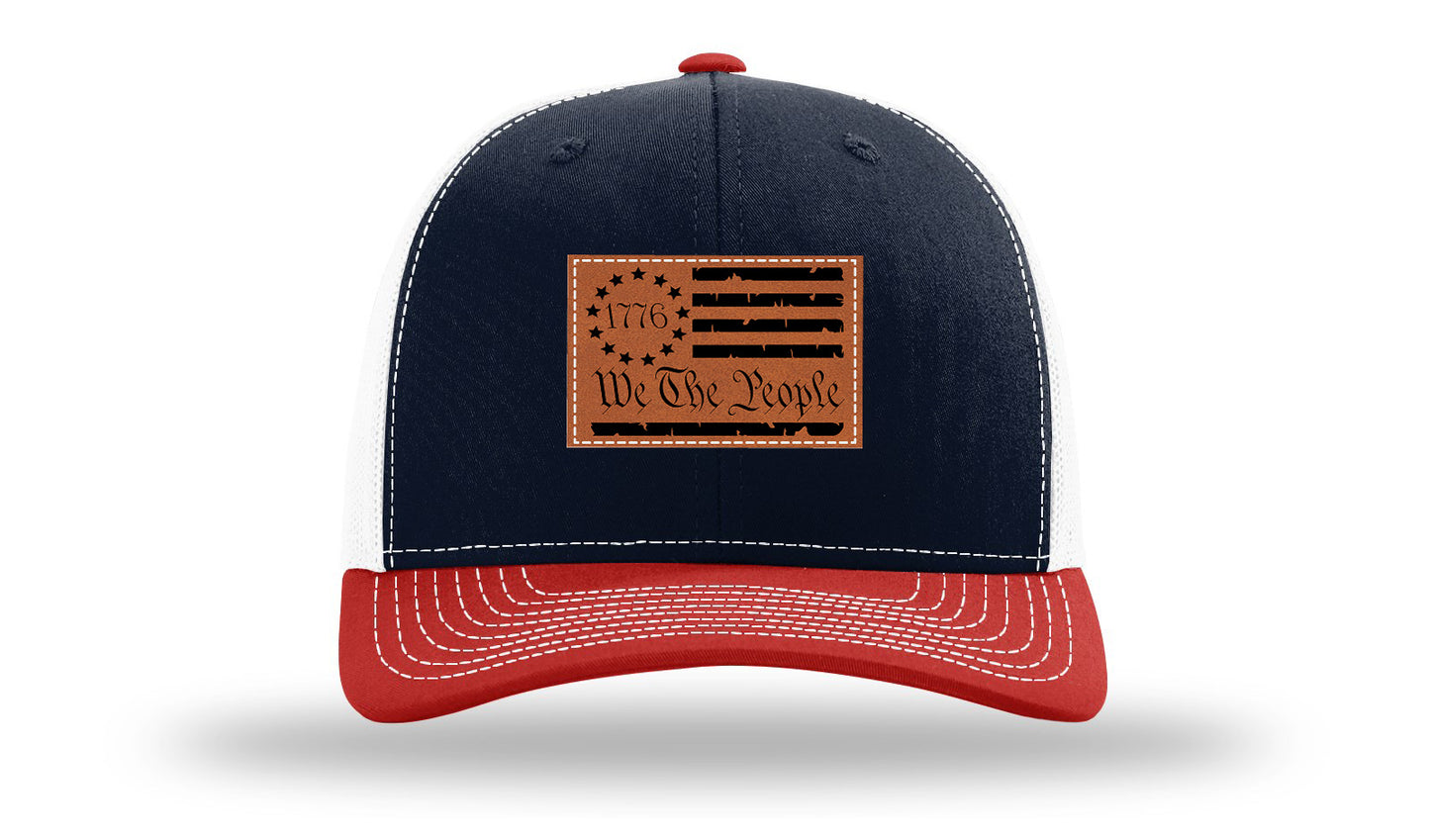 1776 We The People Flag Leather Patch Richardson 112 Hat-Navy / White / Red