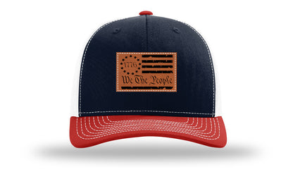 1776 We The People Flag Leather Patch Richardson 112 Hat-Navy / White / Red