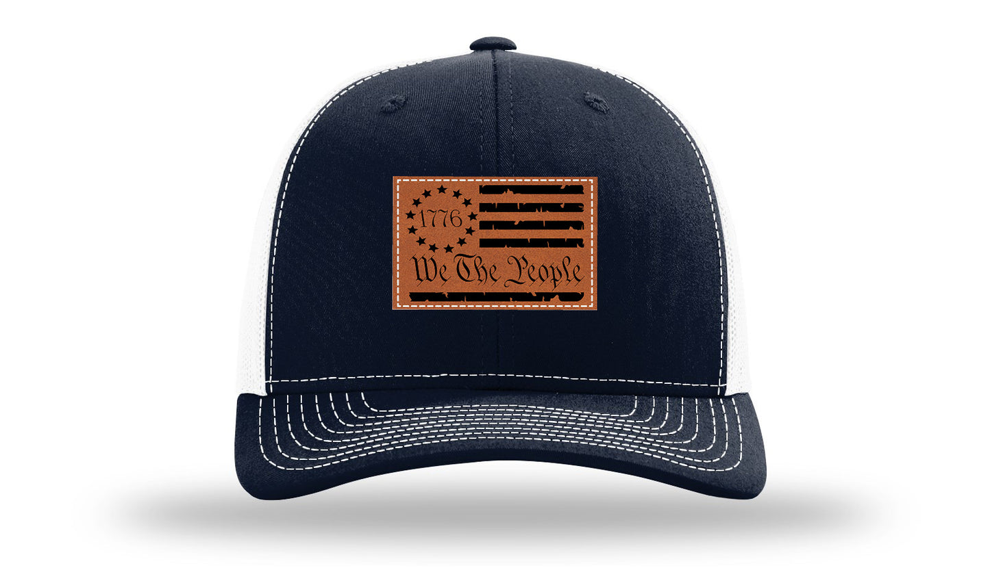 1776 We The People Flag Leather Patch Richardson 112 Hat-Navy / White