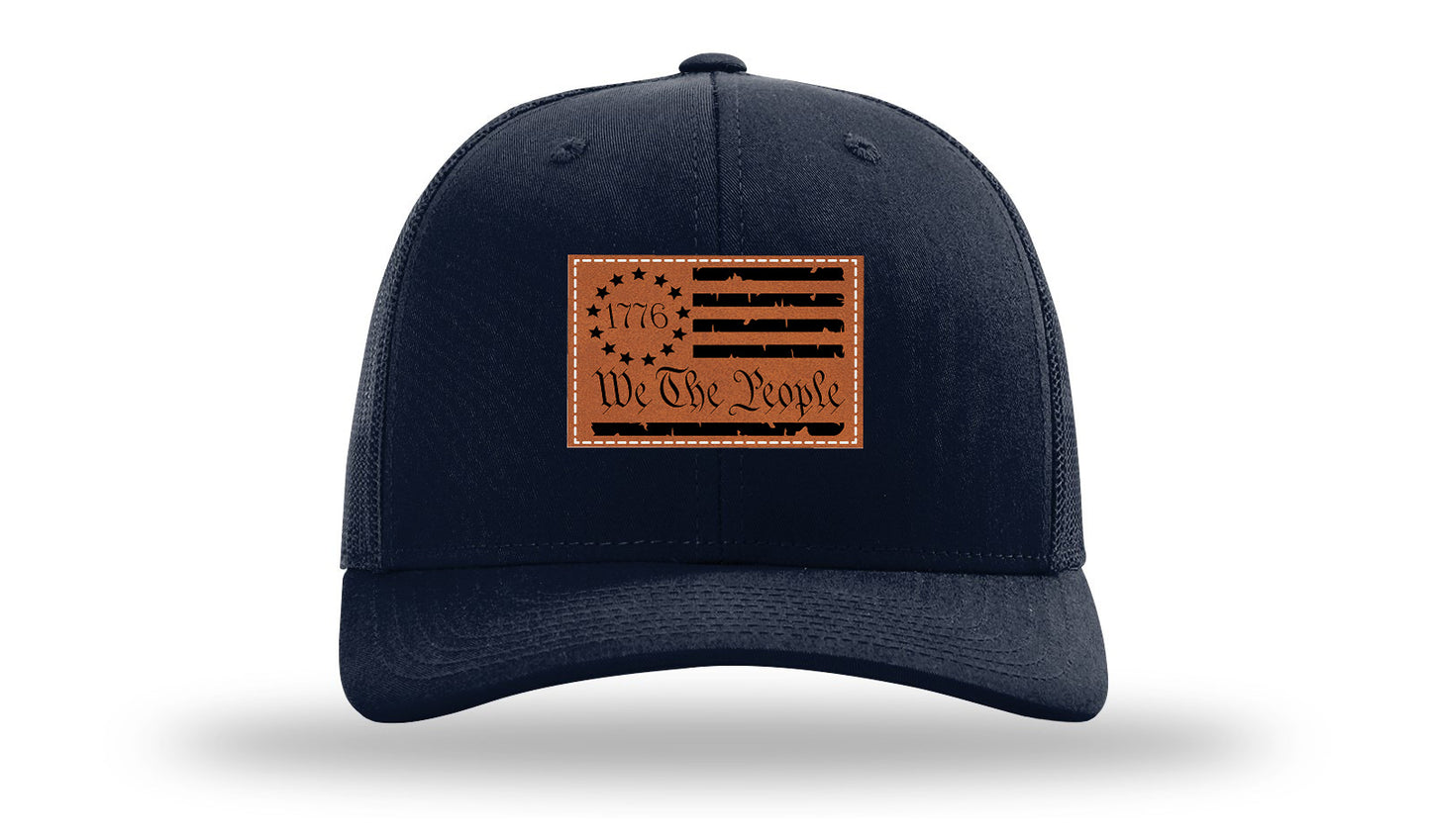 1776 We The People Flag Leather Patch Richardson 112 Hat-Navy
