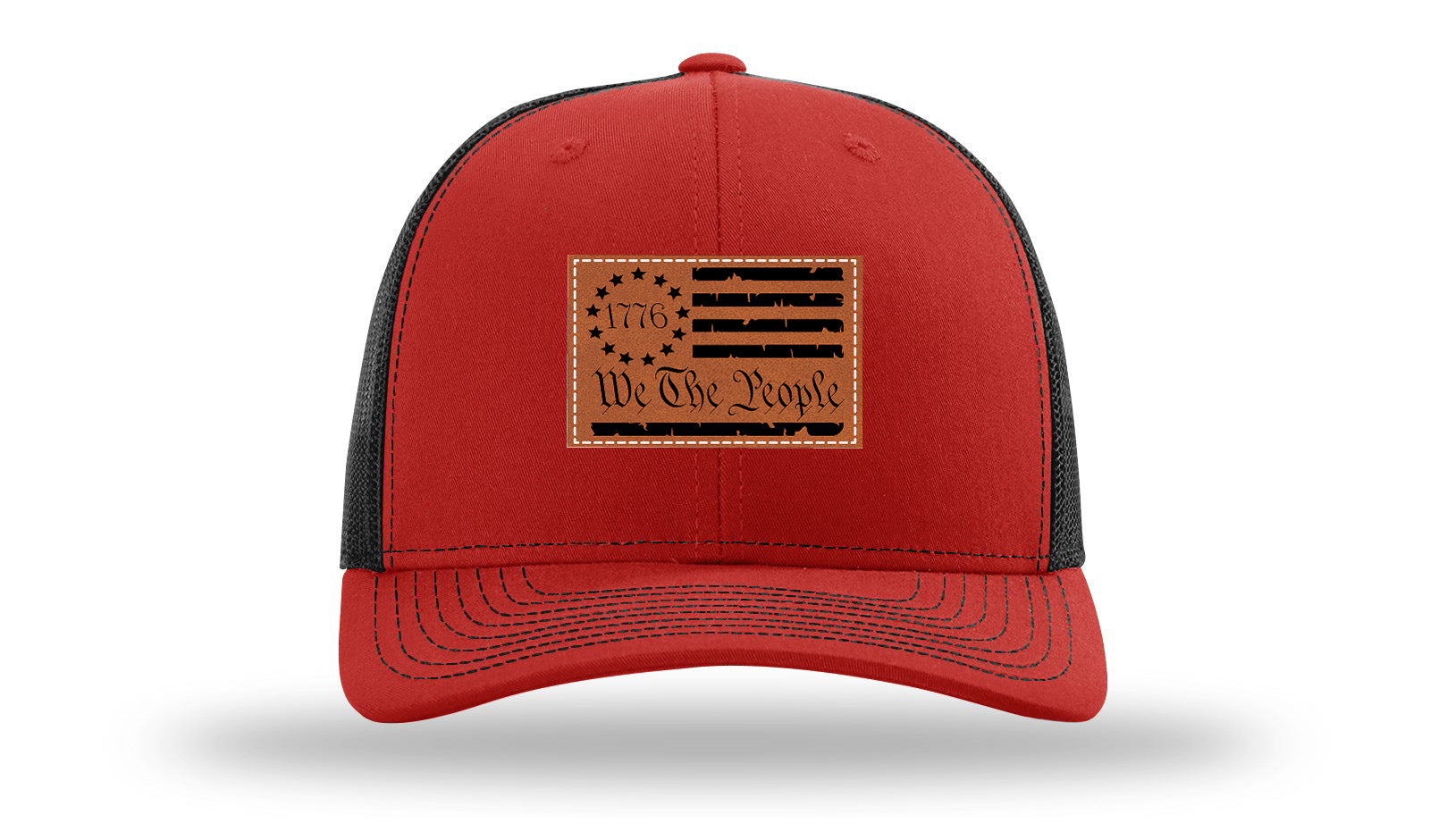1776 We The People Flag Leather Patch Richardson 112 Hat-Red / Black
