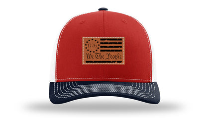 1776 We The People Flag Leather Patch Richardson 112 Hat-Red / White / Navy