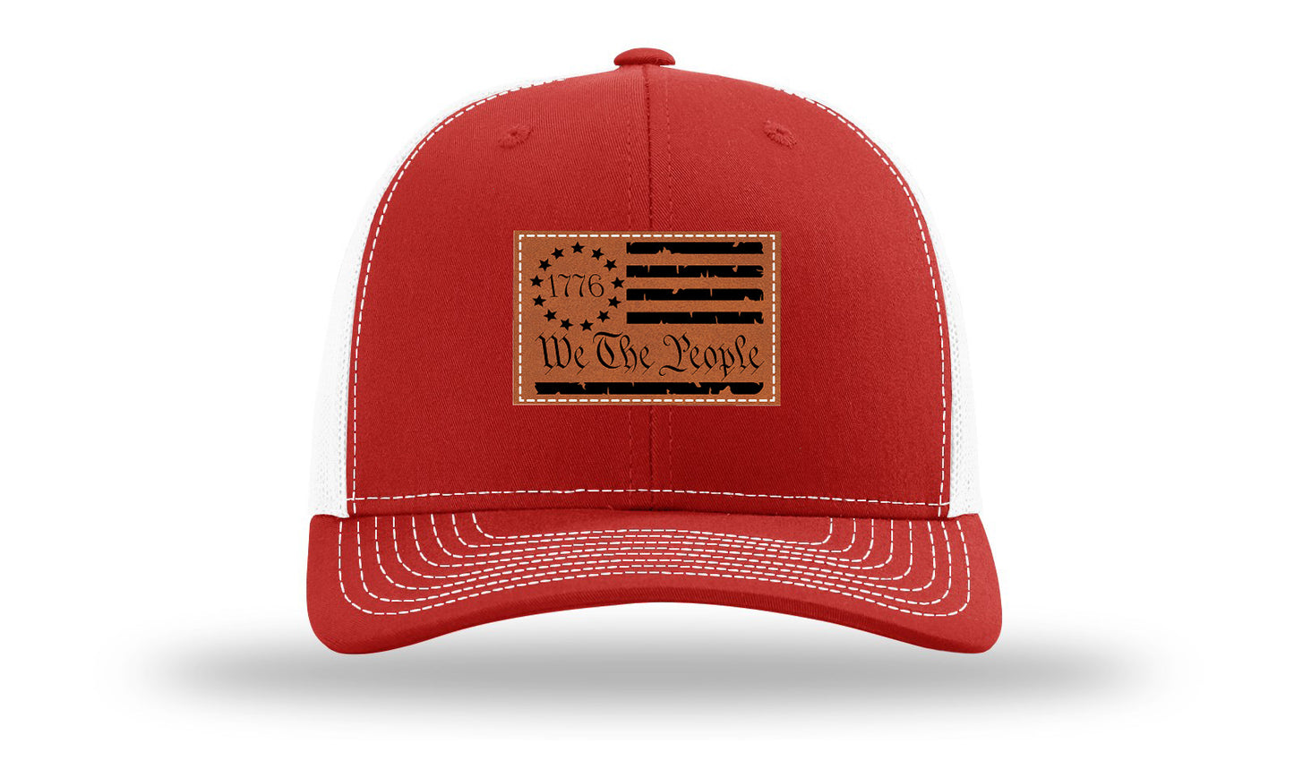 1776 We The People Flag Leather Patch Richardson 112 Hat-Red / White