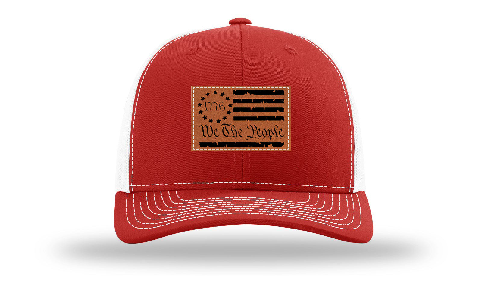 1776 We The People Flag Leather Patch Richardson 112 Hat-Red / White