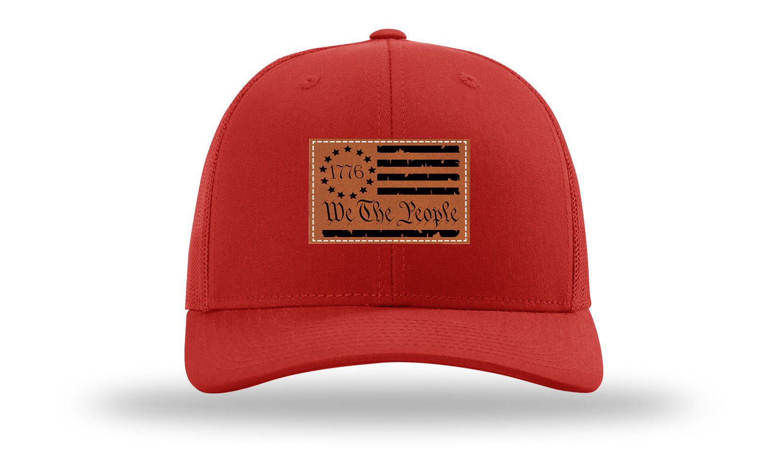 1776 We The People Flag Leather Patch Richardson 112 Hat-Red