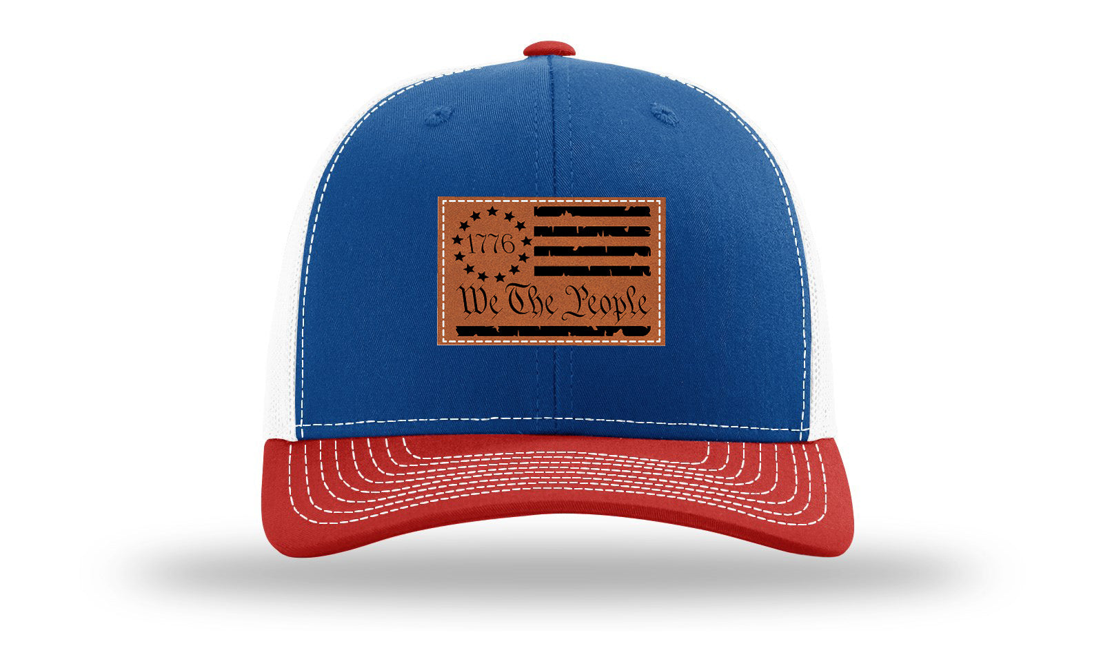 1776 We The People Flag Leather Patch Richardson 112 Hat-Royal / White / Red