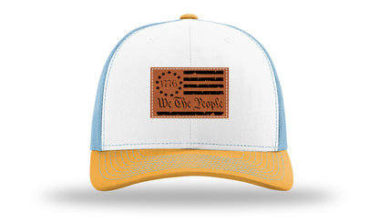 1776 We The People Flag Leather Patch Richardson 112 Hat-White / Columbia Blue / Yellow