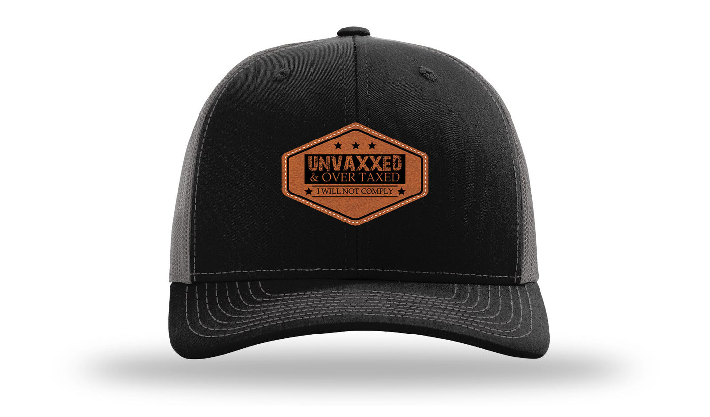 Unvaxxed and Over Taxed Leather Patch Richardson 112 Hat-Black / Charcoal