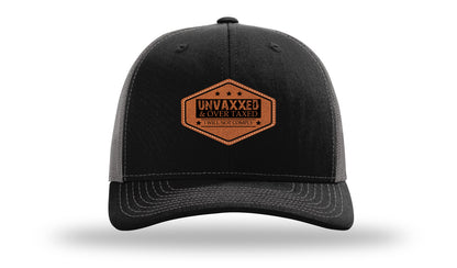 Unvaxxed and Over Taxed Leather Patch Richardson 112 Hat-Black / Charcoal