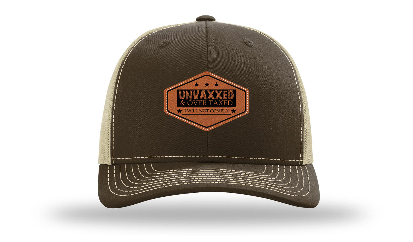 Unvaxxed and Over Taxed Leather Patch Richardson 112 Hat-Brown / Khaki