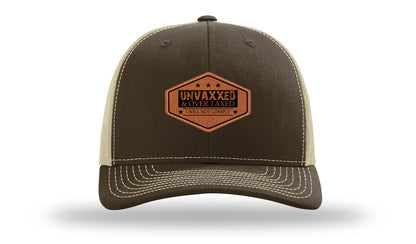 Unvaxxed and Over Taxed Leather Patch Richardson 112 Hat-Brown / Khaki