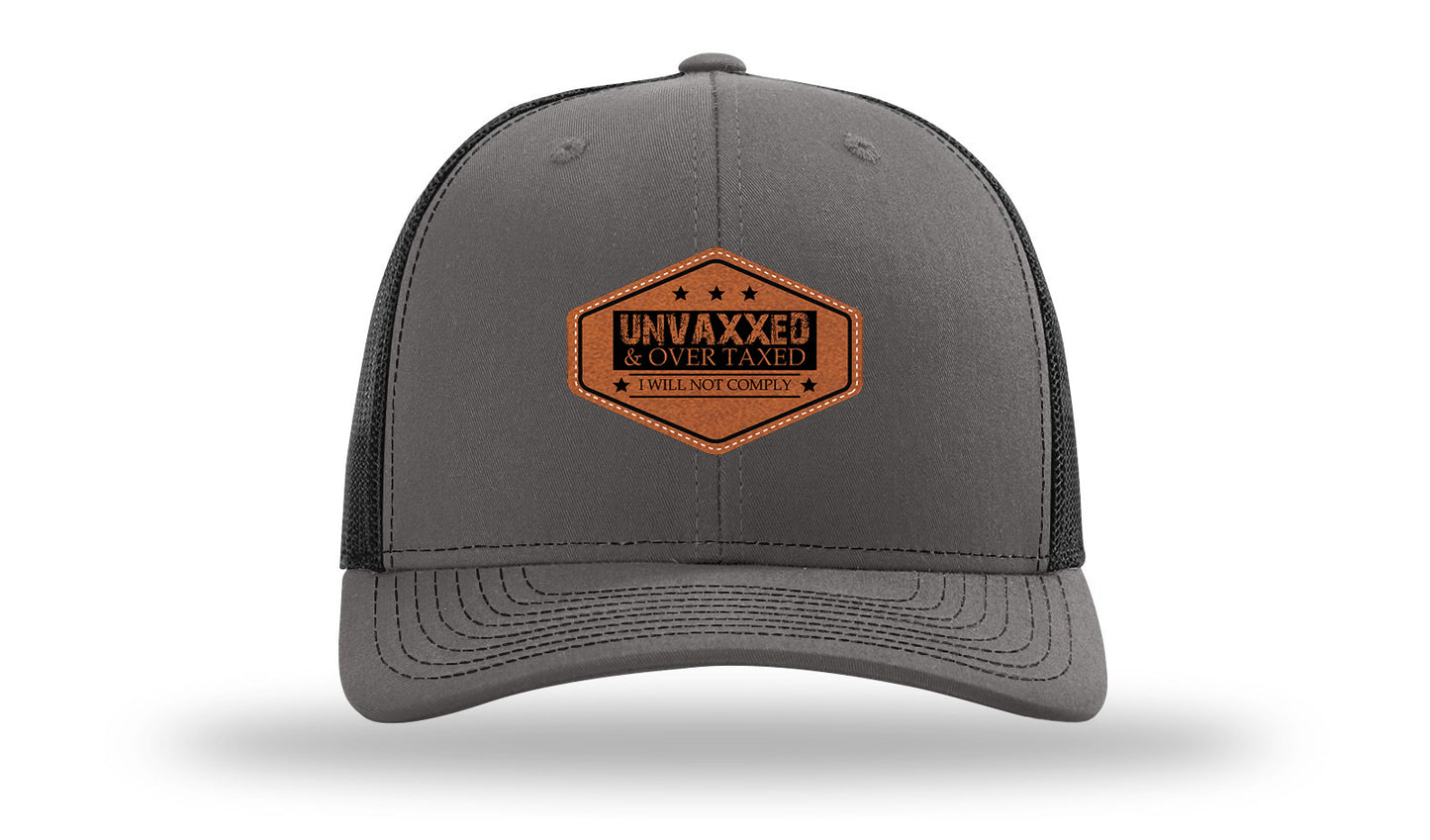 Unvaxxed and Over Taxed Leather Patch Richardson 112 Hat-Charcoal / Black