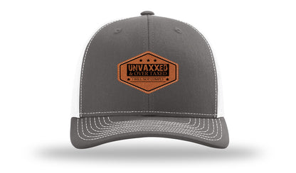 Unvaxxed and Over Taxed Leather Patch Richardson 112 Hat-Charcoal / White