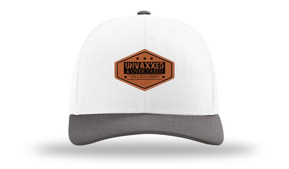 Unvaxxed and Over Taxed Leather Patch Richardson 112 Hat-White / Charcaol - CMB 