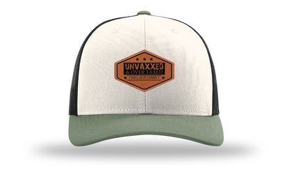 Unvaxxed and Over Taxed Leather Patch Richardson 112 Hat-Cream / Black / Loden
