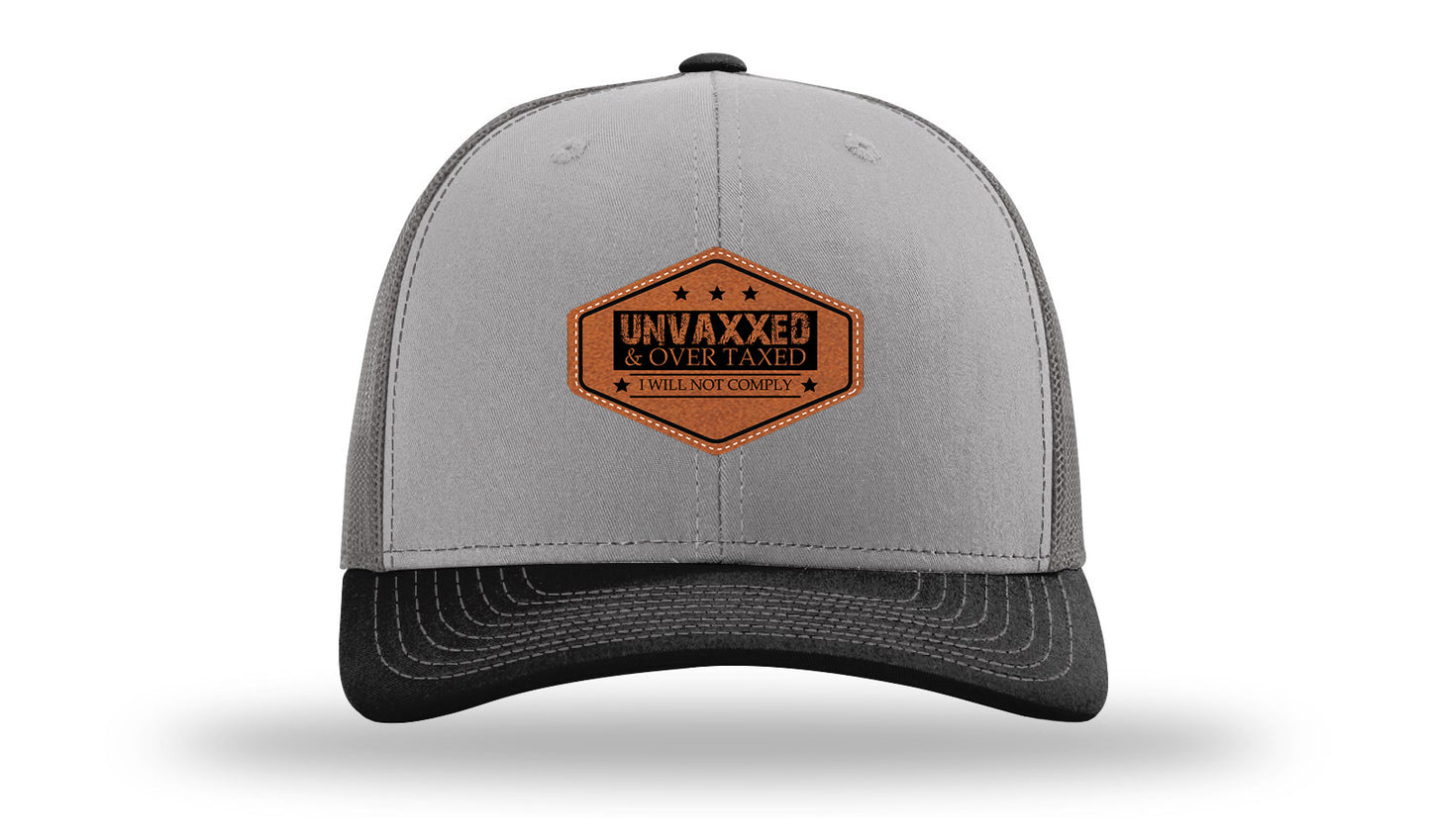 Unvaxxed and Over Taxed Leather Patch Richardson 112 Hat-Grey / Charcoal / Black