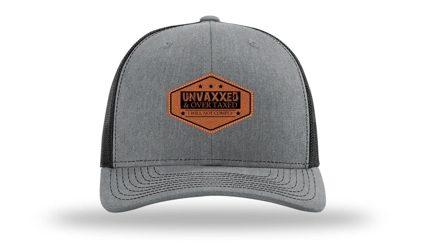 Unvaxxed and Over Taxed Leather Patch Richardson 112 Hat-Heather Grey / Black