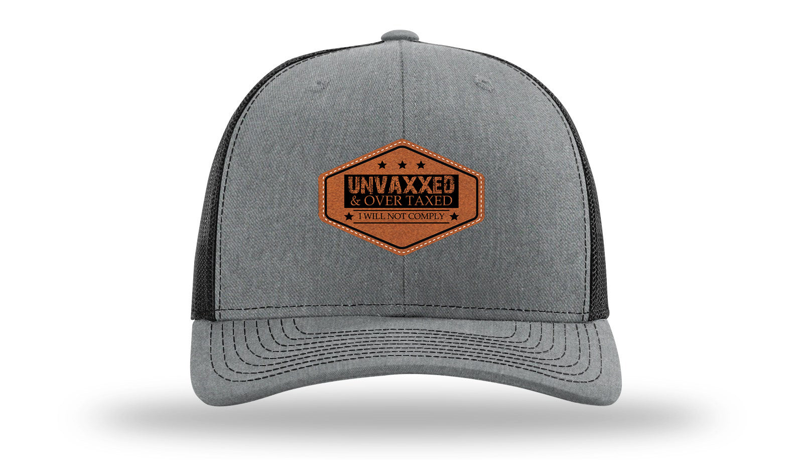 Unvaxxed and Over Taxed Leather Patch Richardson 112 Hat-Heather Grey / Black