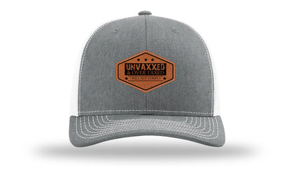 Unvaxxed and Over Taxed Leather Patch Richardson 112 Hat-Heather Grey / White