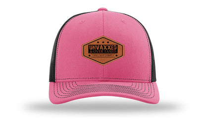 Unvaxxed and Over Taxed Leather Patch Richardson 112 Hat-Hot Pink / Black