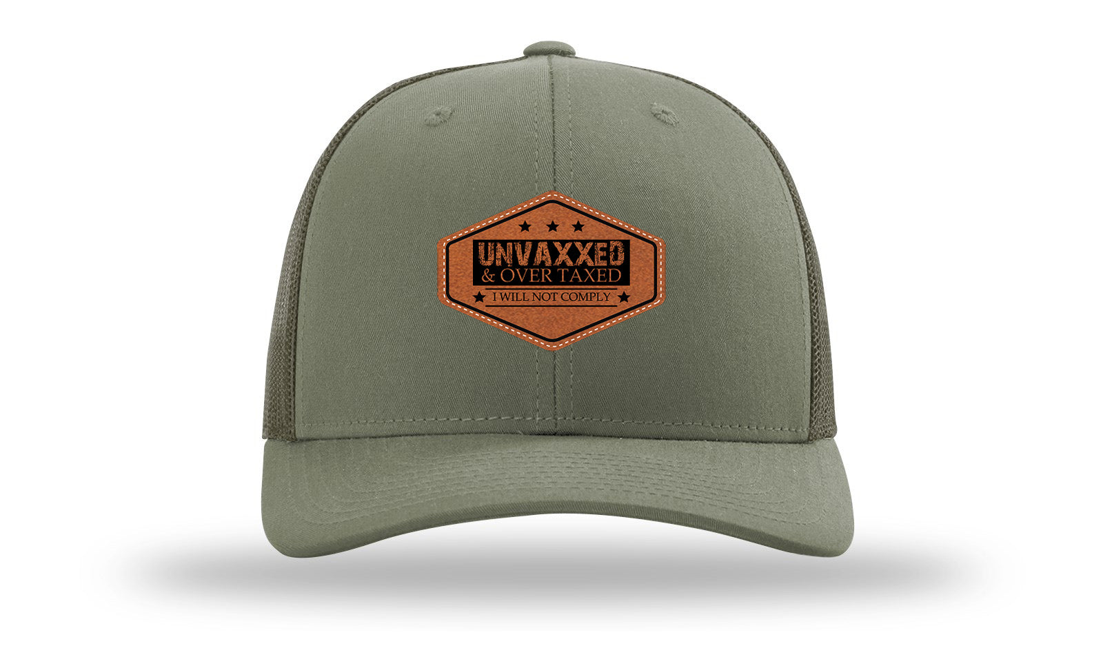 Unvaxxed and Over Taxed Leather Patch Richardson 112 Hat-Loden
