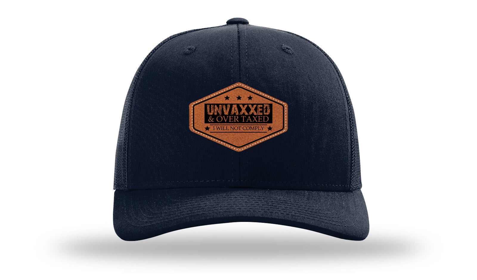 Unvaxxed and Over Taxed Leather Patch Richardson 112 Hat-Navy