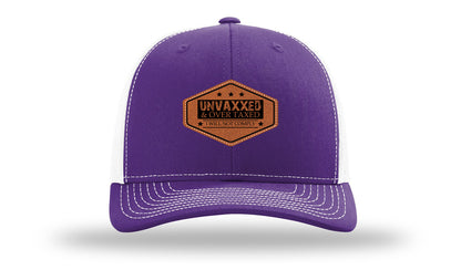 Unvaxxed and Over Taxed Leather Patch Richardson 112 Hat-Purple / White