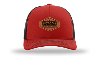 Unvaxxed and Over Taxed Leather Patch Richardson 112 Hat-Red / Black