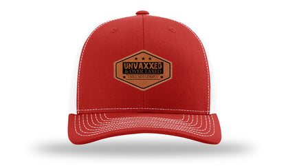 Unvaxxed and Over Taxed Leather Patch Richardson 112 Hat-Red / White