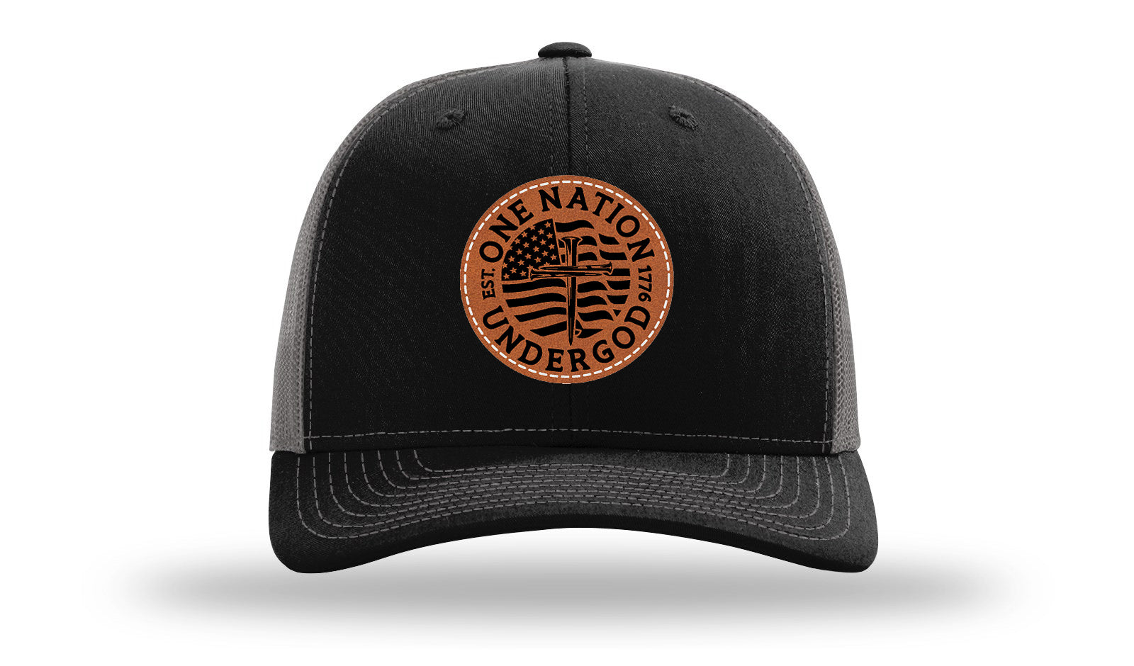 One Nation Under God Leather Patch Richardson 112 Hat-Black / Charcoal