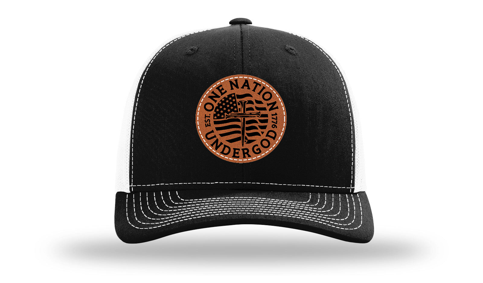 One Nation Under God Leather Patch Richardson 112 Hat-Black / White