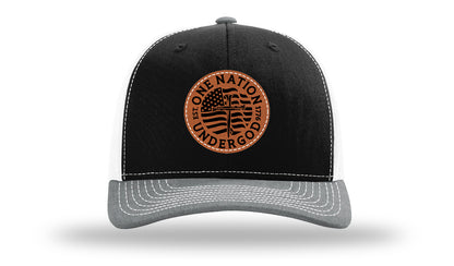 One Nation Under God Leather Patch Richardson 112 Hat-Black / White / Heather Grey