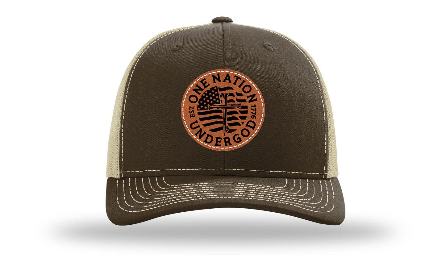 One Nation Under God Leather Patch Richardson 112 Hat-Brown / Khaki